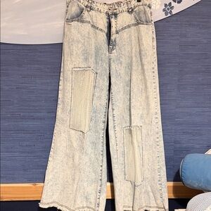 POL Light Blue Flare Jeans with Patchwork